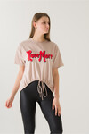 Kadın Love More Vizon Baskılı T-Shirt 21010 Vizon
