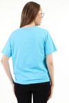 Kadın Taşlı Baskılı Mavi T-Shirt 20010