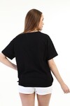 Kadın Taşlı Baskılı Siyah T-Shirt 20010