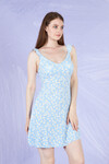 Kadın Askılı Çiçek Desen Elbise 22112 Mavi