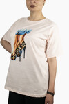 Kadın Ayakkabı Baskılı Penye T-Shirt 21007B1 Pudra