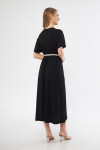 Kadın Kruvaze Yaka Bürümcük Kumaş Yazlık Uzun Elbise 24024 Siyah