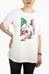 Kadın Çanta Baskılı Penye T-Shirt 21008B2 Beyaz