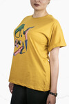 Kadın Çanta Baskılı Penye T-Shirt 21008B2 Hardal