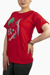 Kadın Çanta Baskılı Penye T-Shirt 21008B2 Kırmızı