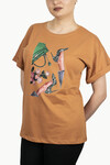Kadın Çanta Baskılı Penye T-Shirt 21008B2 Taba