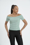 Kadın Crop Çizgili Tişört 22056 Yeşil
