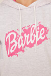 Kadın İki İplik Barbie Baskılı Kapşonlu Sweatshırt Gri