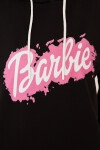 Kadın İki İplik Barbie Baskılı Kapşonlu Sweatshırt Siyah