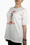 Kadın Oje Baskılı Penye T-Shirt 21007B2 Beyaz