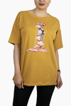 Kadın Oje Baskılı Penye T-Shirt 21007B2 Hardal