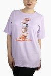 Kadın Oje Baskılı Penye T-Shirt 21007B2 Lila