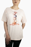 Kadın Oje Baskılı Penye T-Shirt 21007B2 Pudra