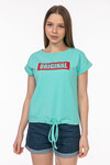 Kadın Original Baskılı Pamuklu T-Shirt 21026 Mint