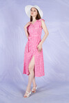 Kadın V Yaka Desenli Bürümcük Elbise 23057 Pembe