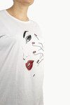 Kadın Yüz Çizim Baskılı T-Shirt 21008B1 Beyaz