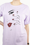 Kadın Yüz Çizim Baskılı T-Shirt 21008B1 Lila