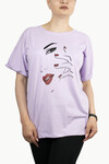 Kadın Yüz Çizim Baskılı T-Shirt 21008B1 Lila