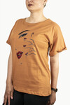 Kadın Yüz Çizim Baskılı T-Shirt 21008B1 Taba